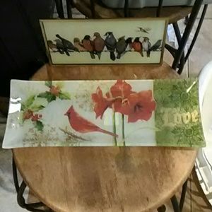 1- glass bird platter - 1- glass bird picture
